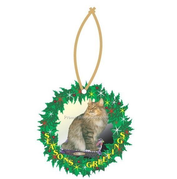 Maine Coon Cat Executive Wreath Ornament W/ Mirrored Back (12 Square Inch)