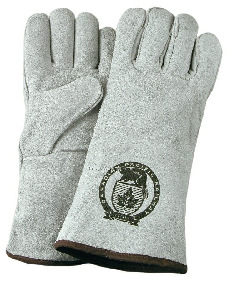 Men's Leather Welder & Fireplace Gloves With Partially Welted Seams (Large)