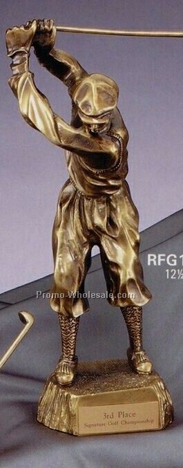 Metal Plated Resin Sculpture - 12" Male Golfer