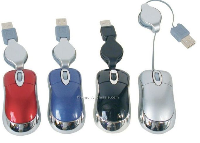 Mini Retractable Optical Mouse With Chrome Sides