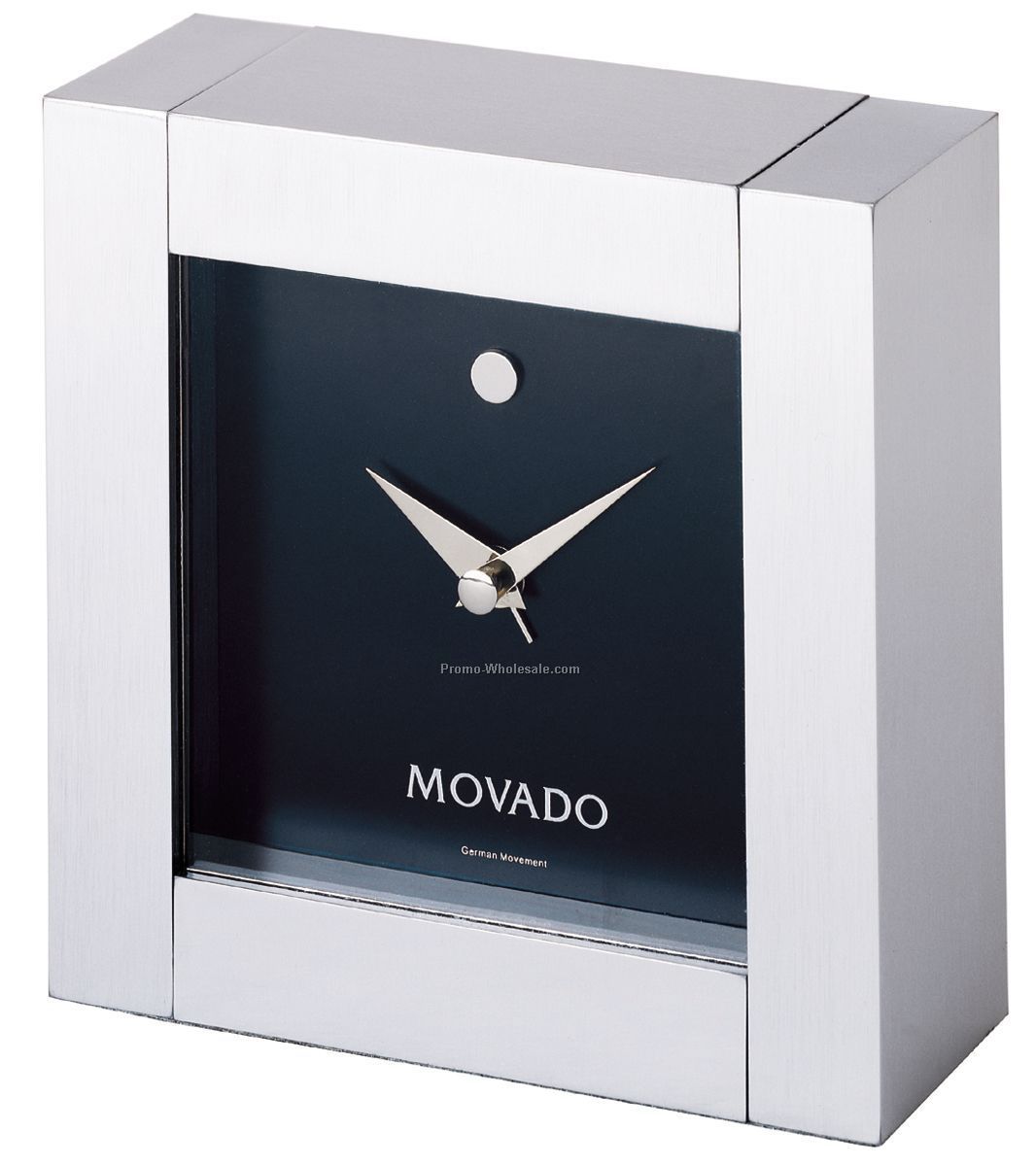 Movado Black Museum Dial Square Stainless Steel Clock