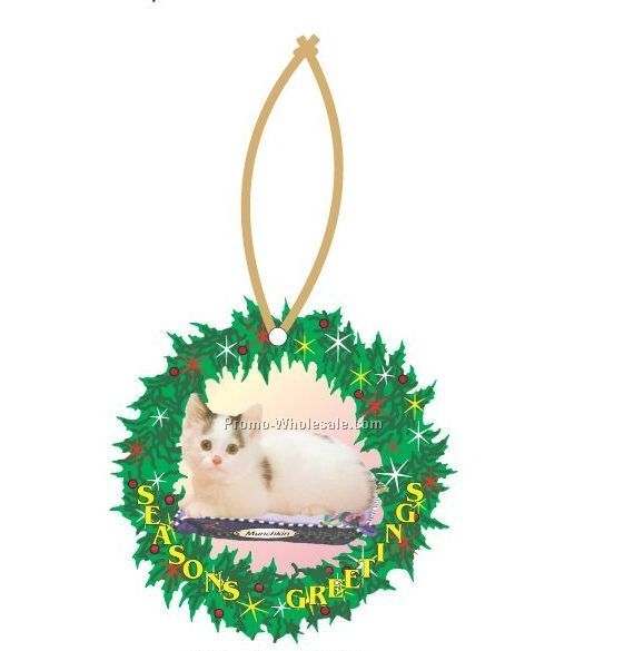 Munchkin Cat Executive Line Wreath Ornament W/ Mirrored Back (6 Sq. Inch)