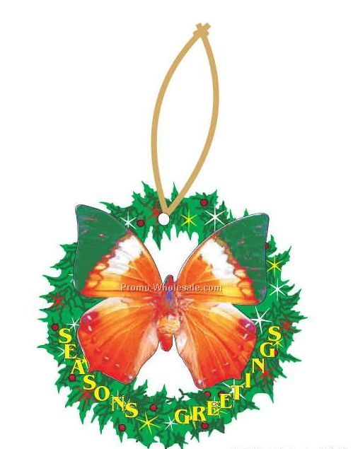Orange & Green Butterfly Wreath Ornament W/ Mirrored Back (12 Sq. Inch)