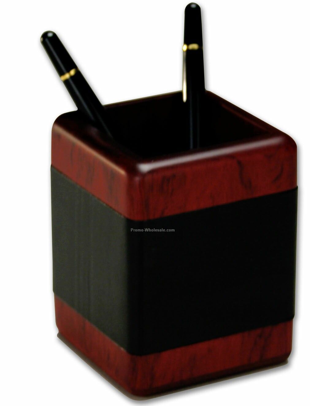 Pencil Cup Holder With Leather & Rosewood Trim
