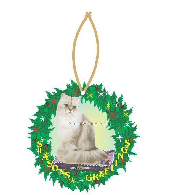 Persian Cat Executive Line Wreath Ornament W/ Mirrored Back (6 Square Inch)
