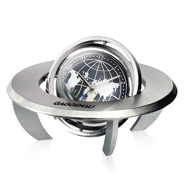 Planetarium Brushed Metal Dish W/ Gyro Desk Clock & Image Display