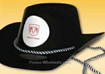 Plastic Cowboy Hat With Round Label And Adjustable Chin Cord (Imprinted)