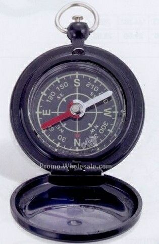 Plastic Liquid Filled Compass With Snap-open Lid And Ring (Black)
