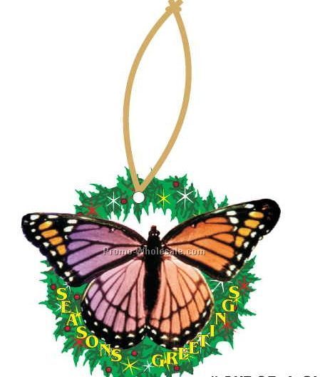 Purple & Pink Butterfly Executive Wreath Ornament W/ Mirror Back(8 Sq. In.)