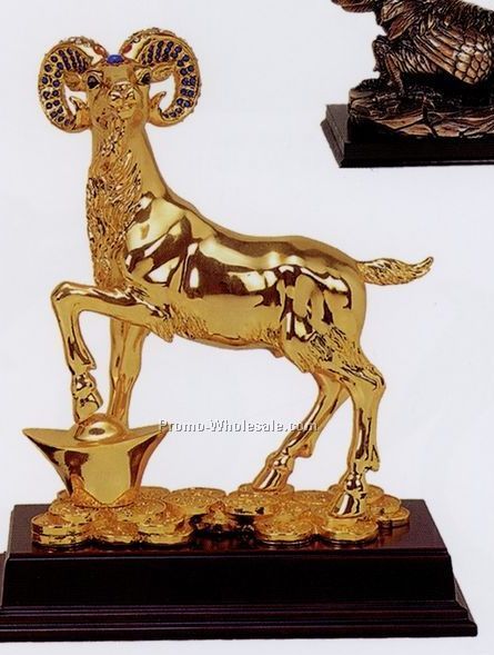 Ram Figurine On Gold & Coins