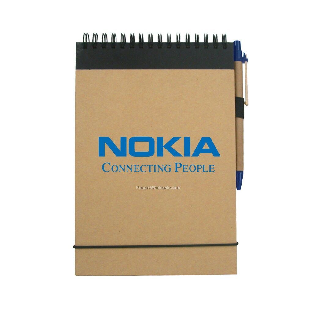 Recycled Reporter Style Notebook W/ Pen (Blue)