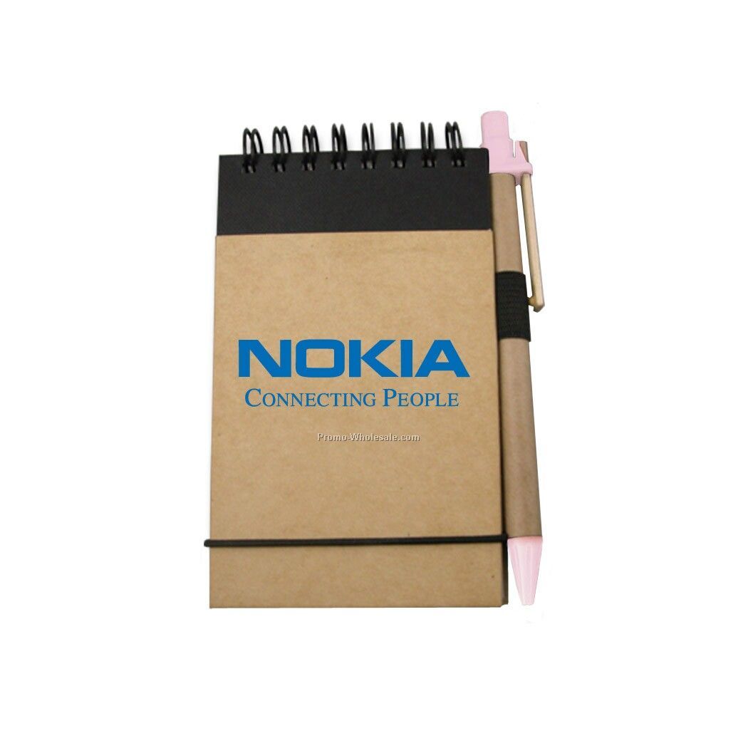 Recycled Reporter Style Notebook W/ Pen (Pink)
