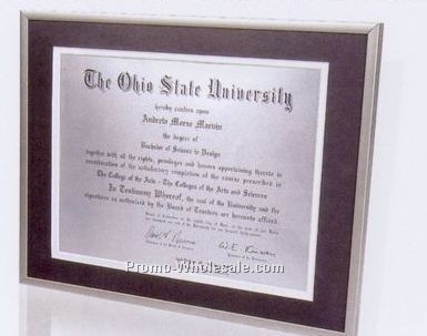 Satin German Silver Certificate Frame W/ Brushed Sides & Double Matboard