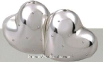 Silver Metal Mini Heart Salt & Pepper Shakers With Swarovski Crystals