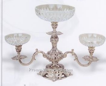 Silverplated 3-light Epergne W/ Crystal Bowls