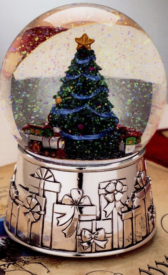 Silverplated Christmas Train Snow Globe