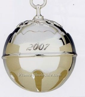 Silverplated Round Holly Bell Ornament