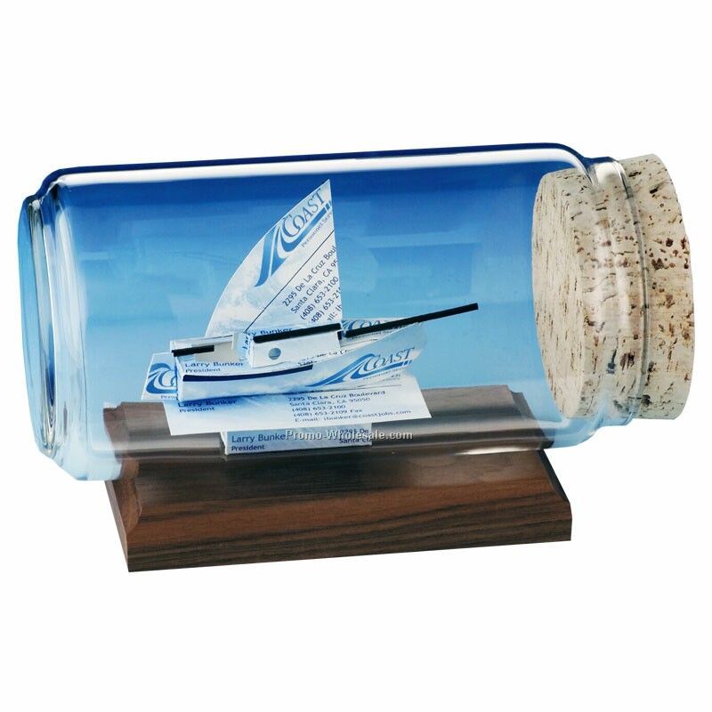 Sloop Sailboat Business Cards In A Bottle Sculpture