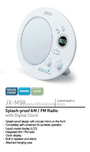 Splash Proof AM/FM Radio W/Alm Clk & Mir
