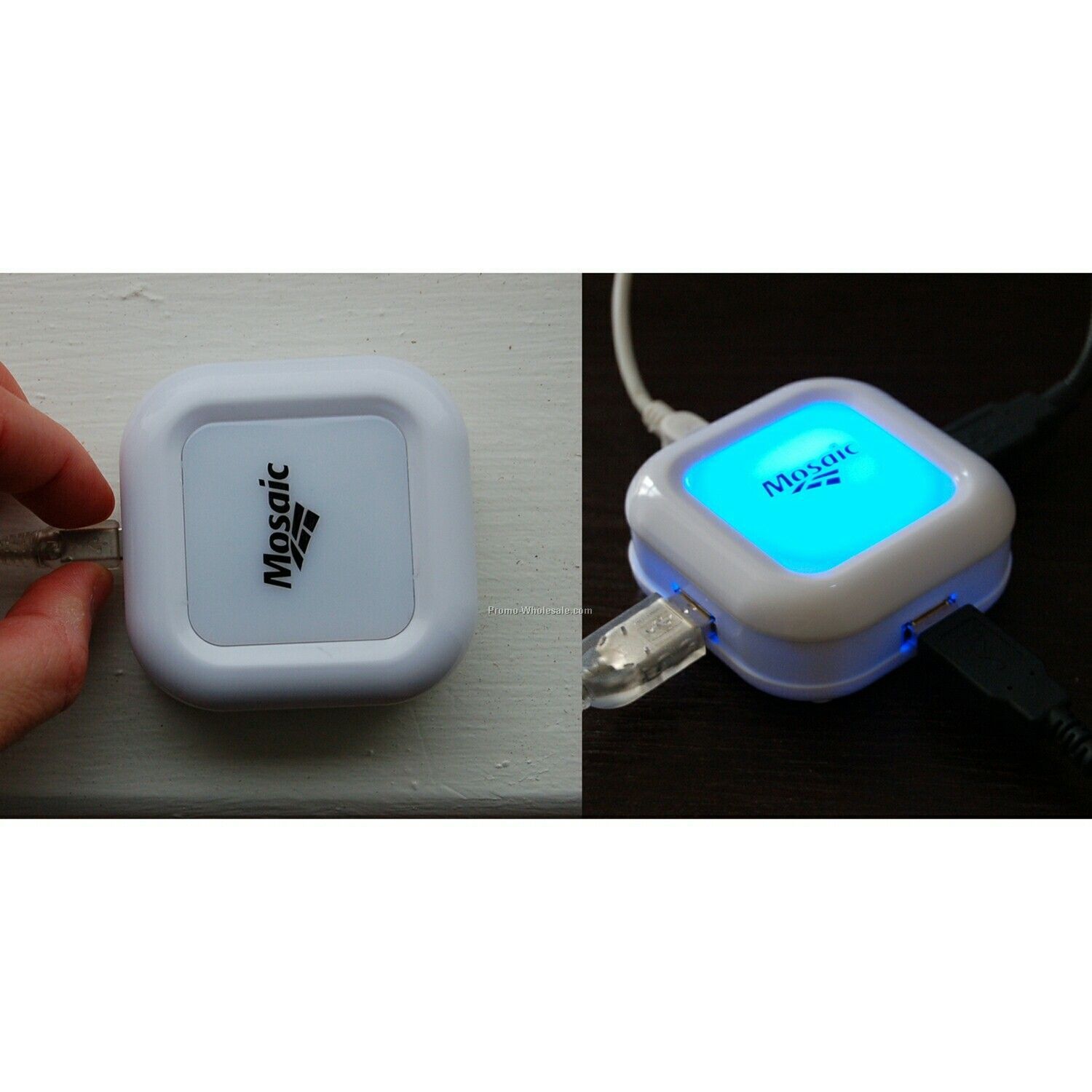 Square-shape 3 Port 2.0 USB Hub W/ Glowing Light & Webkey