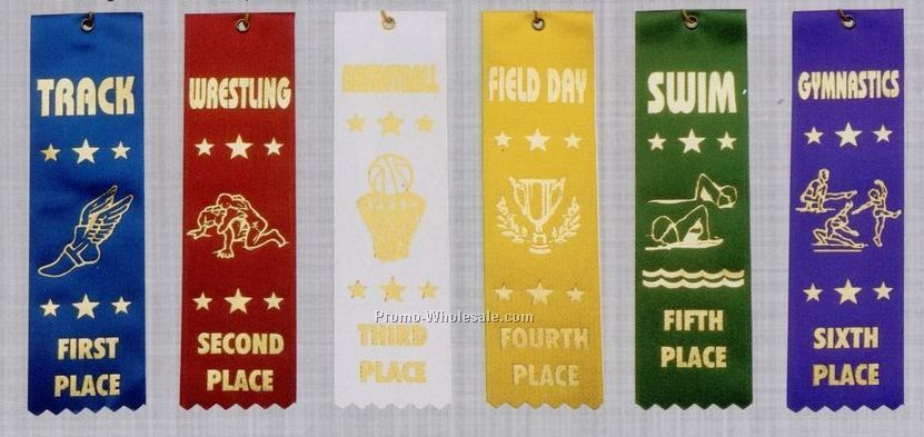 Stock Sports Ribbon (Card & String) - Swimming - 2nd Place