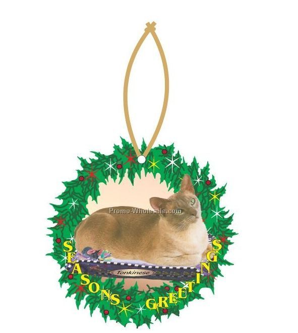 Tonkinese Cat Executive Line Wreath Ornament W/ Mirrored Back (8 Sq. Inch)
