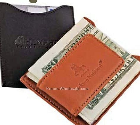Top Grain Leather Magnetic Money Clip With Pocket
