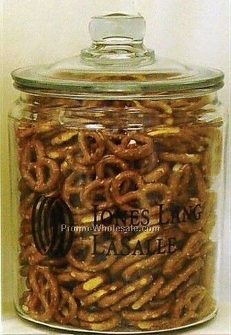 1/2 Gallon Glass Reception Jar Filled W/ Frosted Pretzels