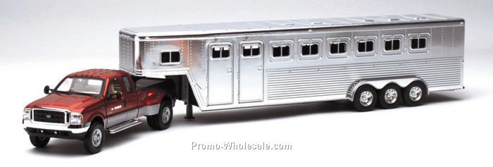 1:32 Scale 23"x 3.75" Die Cast Replica Ford F350 With Horse Trailer