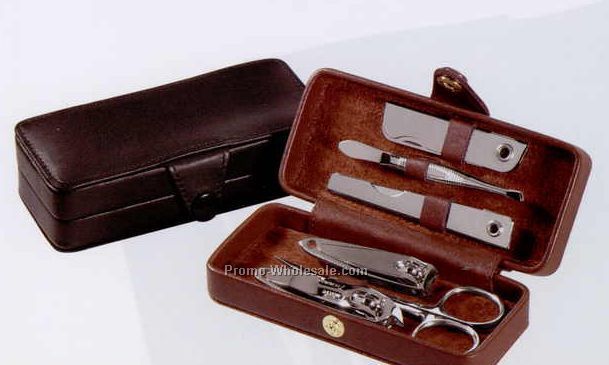 1-7/8"x4-1/2"x1-1/8" Leather Framed Manicure Set