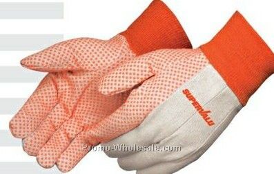 10 Oz. Canvas Work Gloves W/Orange Pvc Dots