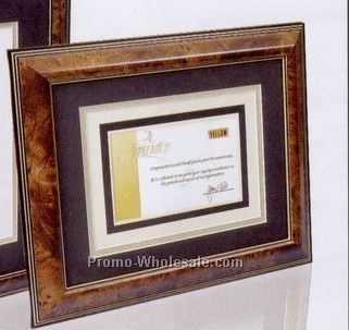 11"x14" Rich Walnut Burl Certificate Frame W/ Gold Trim & 2 Matboards