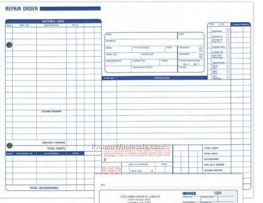 11"x8-1/2" 3 Part Repair Formatted Snap Set Order Forms