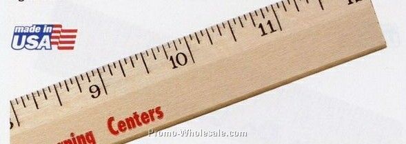 12" Clear Lacquer Beveled Wood Ruler - Standard Delivery
