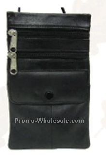 12-7/10cmx20-3/10cm Black Napa Lambskin Super Pouch With Double Zipper