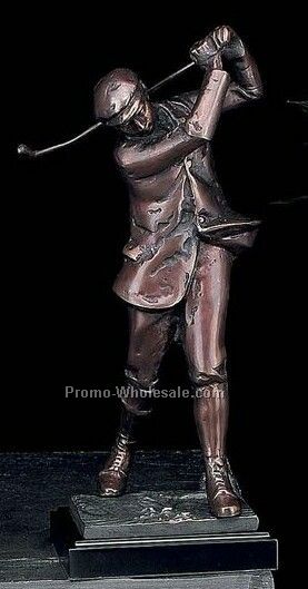 14" Large Man Golfer Bronze Sculpture/Trophy On Marble Base