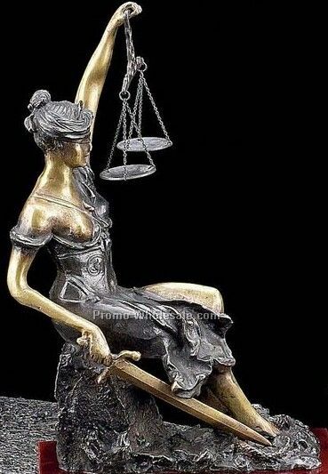 15-1/2"x8-1/2"x4-1/2" Bronze Seated Lady Justice Sculpture