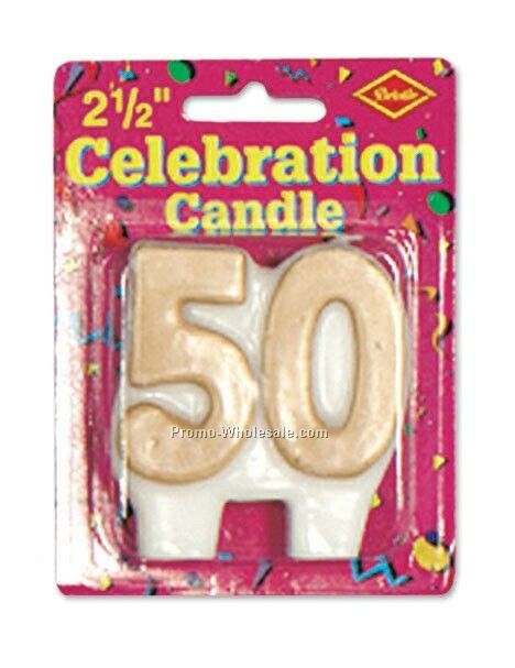 2-1/2" Celebration Gold "50" Candle