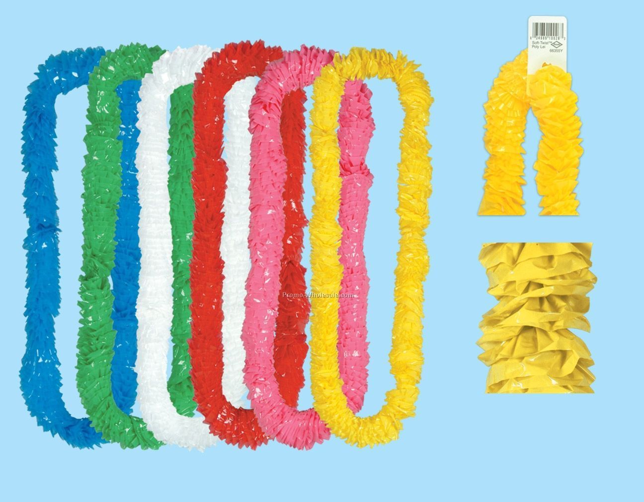 2-1/4"x36" Assorted Soft Twist Poly Leis W/ Upc Tab (72 Pieces)