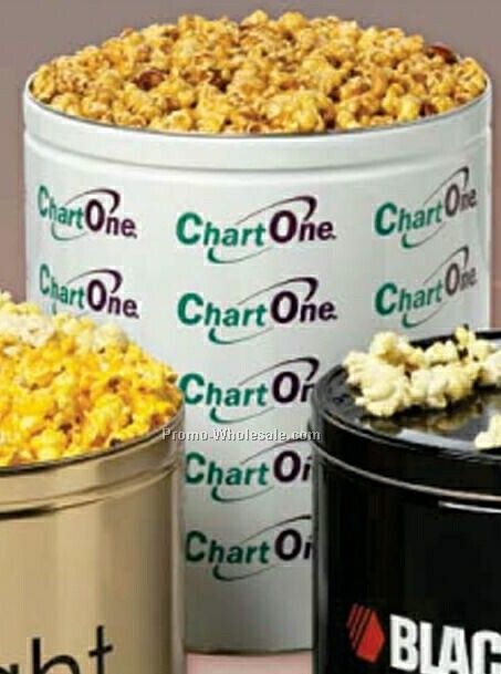 2 Gallon Custom Popcorn Tin W/ Caramel Popcorn