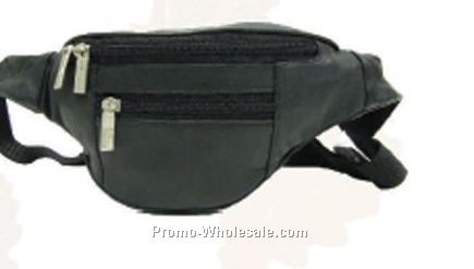 25cmx20cmx5-1/2cm Black Lambskin 3-zipper Waist Wallet Fanny Pack