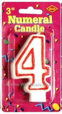 3" Outlined Number 4 Numeral Candle