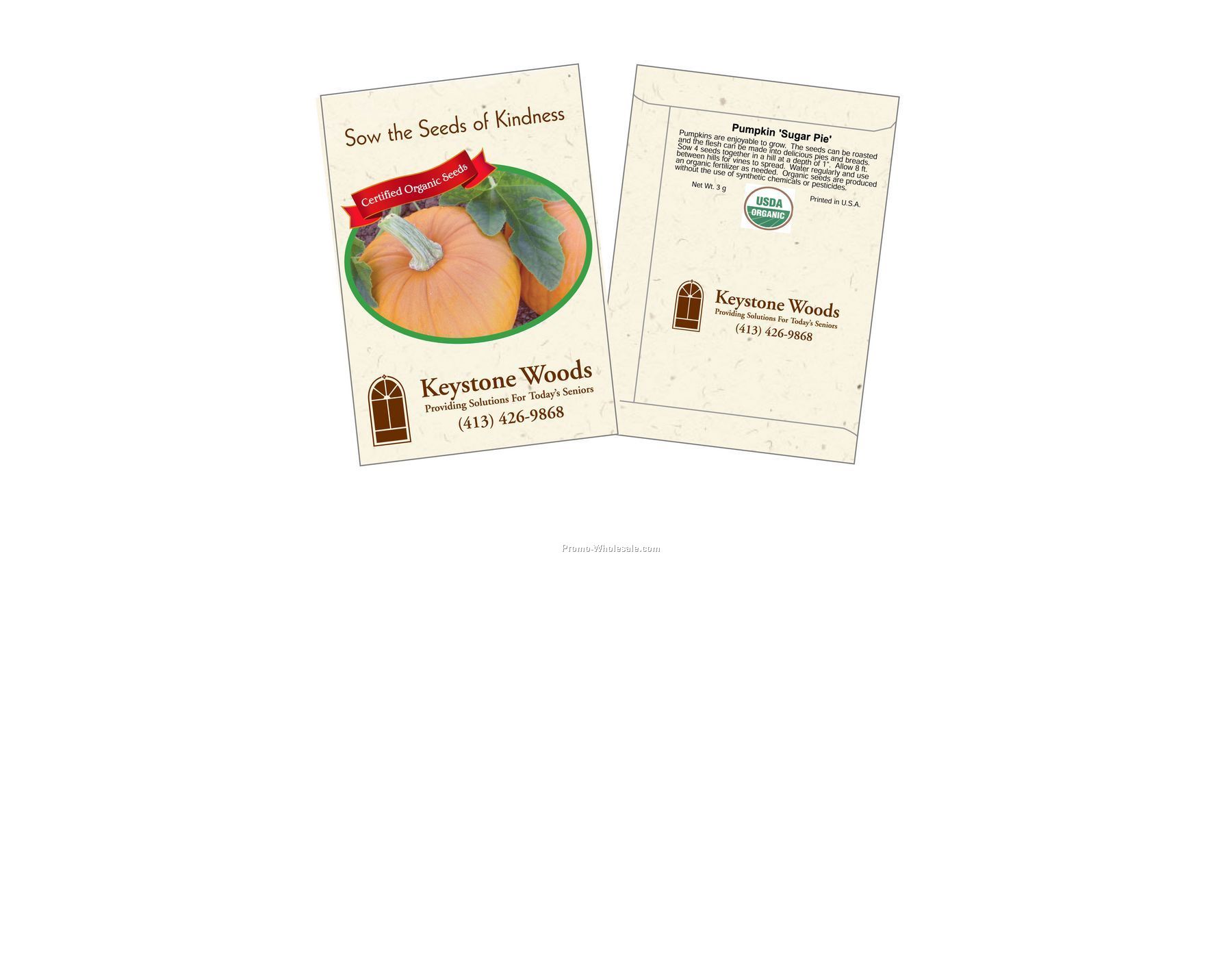 3-1/4"x4-1/2" Organic Pumpkin - Sugar Pie - Seed Packets (2 Color)