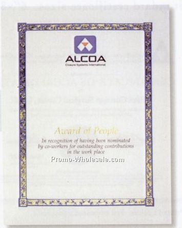 3 Color Certificate (2 Position Foil Stamp W/ Foil Registered On Border)