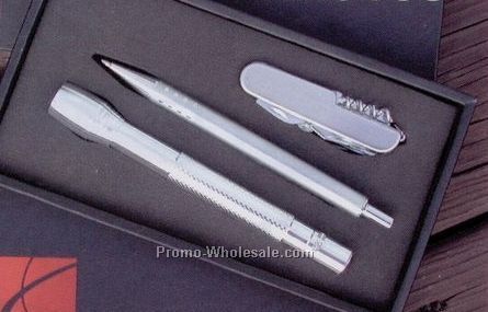 3 Pc. Gift Set (Mini Flashlight/ Pen/ Multi-bladed Knife)