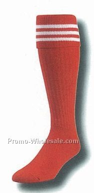 3 Striped Fold Over Heel & Toe Soccer Socks (10-13 Large)