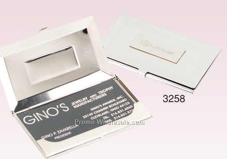 3"x2-1/4" Silver Like Business Card Case W/ Pouch (Engraved)