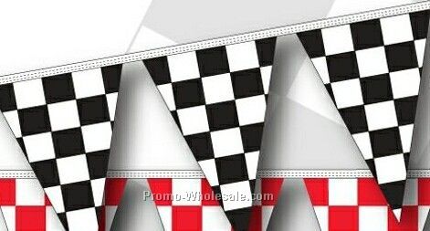 30' 8 Mil Triangle Checkered Race Track Pennant - Black/ White