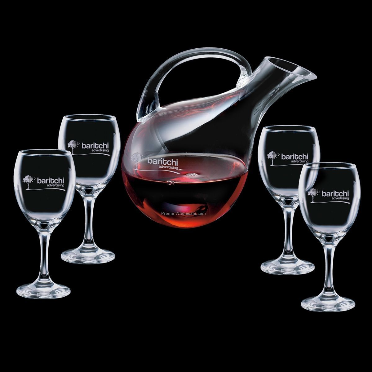 33 Oz. Ashwood Carafe And 4 Wine Glasses