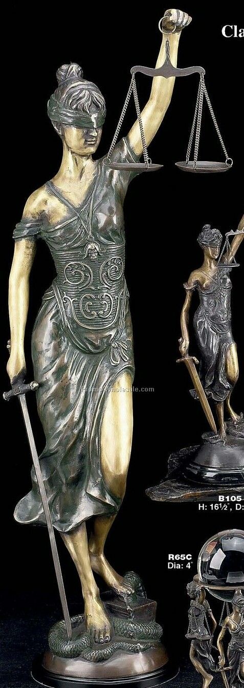 39" Bronze Lady Justice Sculpture On Wood